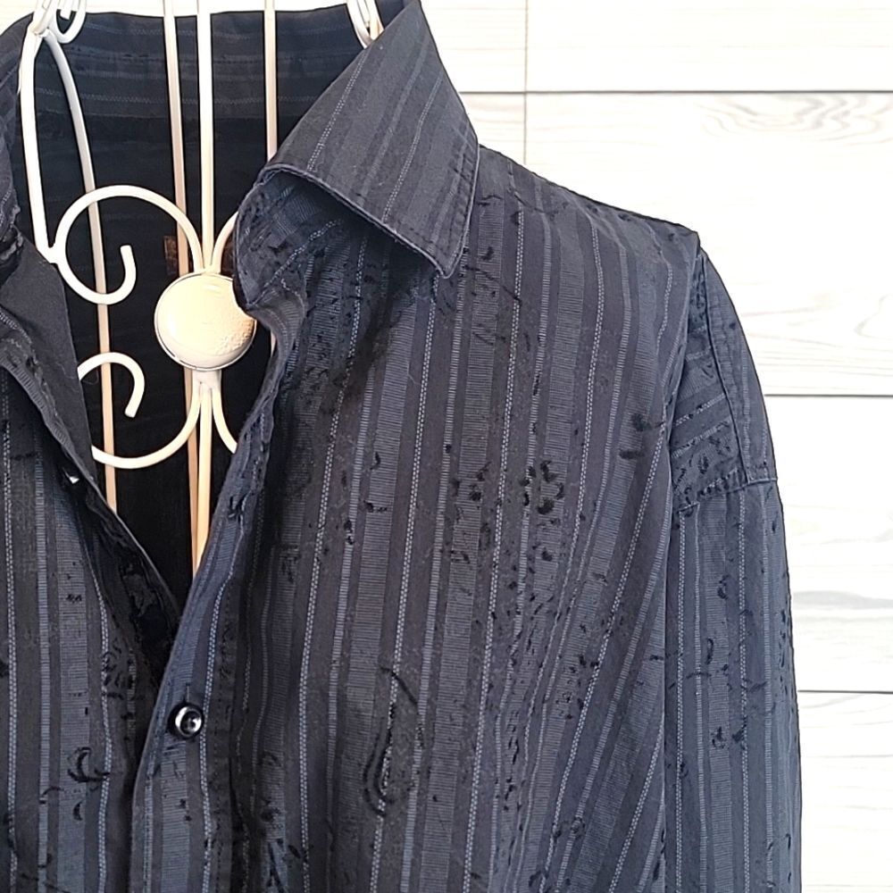 Blue by Pronto-Uomo Men's button-down shirt - black striped Size XXL